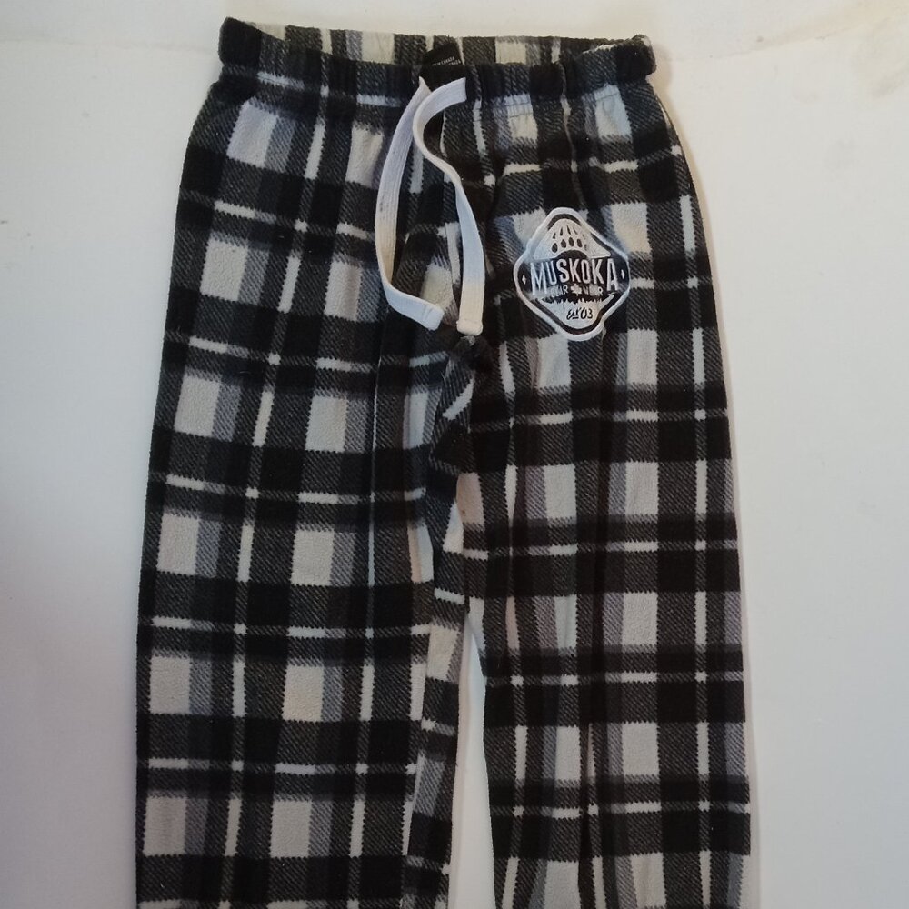 Muskoka Bear Wear Plaid Pajama Pants Child Sz M Black White Lounge PJs Pajamas